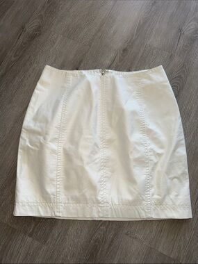 Ivory Pleather Pencil Mini Skirt